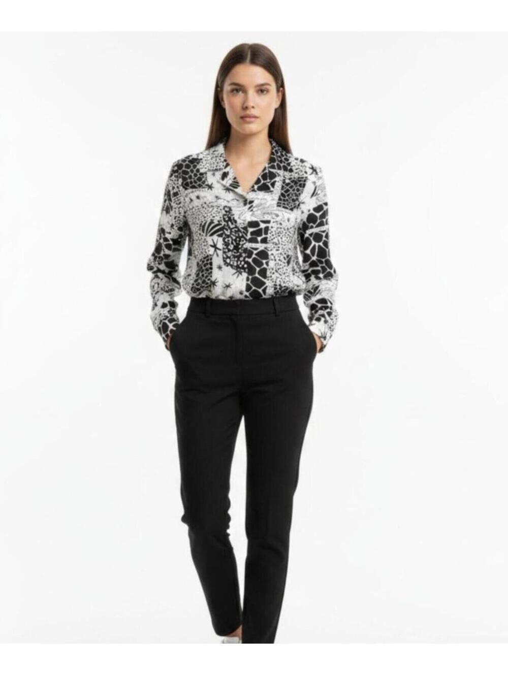 Studio 3000 100% Silk Typography Script Print Button Down Shirt Black & White M